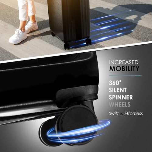 TRAVELARIM Hard Shell Luggage Sets with Spinner Wheels 4 Piece, Expandable Large Suitcases with TSA Lock, Travel Large Suitcase Set, White Luggage Set - color: Jet Black, size: Carry-on 20 Inch