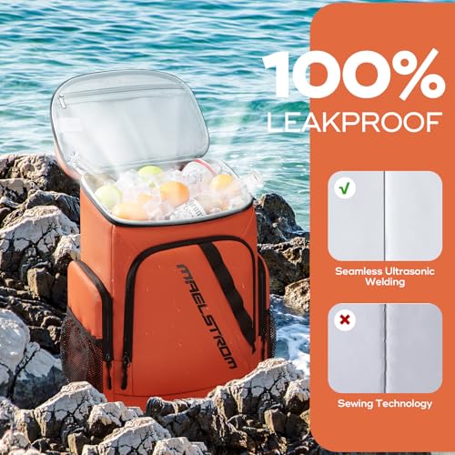 Maelstrom Backpack Cooler,36 Can Cooler Backpack,Soft Cooler Bag Insulated Leakproof,Lightweight Ice Chest Backpack,Travel Cooler Lunch Backpack for Camping,Hiking,Beach - color: Orange