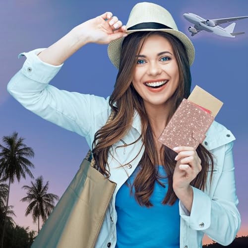 HOTCOOL Passport Holder Travel Essentials Airplane & Cruise Essentials Ship Leather Wallet Cover Case RFID Blocking Women & Men Vacation Travel Accessories Gifts Deals, Glitter - Rose Gold - color: B Glitter Rose