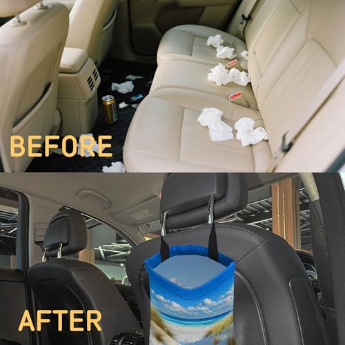 Summer Beach Car Garbage Bag, Compact 5.1L Canvas Trash Can with Drawstring Closure, Perfect for Cars, SUVs, RVs, and More - color: Summer Beach