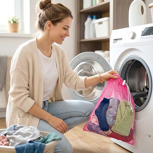 Frienda 6pcs Mesh Bag Drawstring Mesh Laundry Bags, 11 x 15 Inch Durable Nylon for Pool Beach Ball Collecting Travel Gym Laundry and Toys(Multicolor) - color: Multicolor