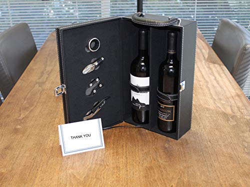 Lifestyle Top Handle Travel Two-Bottle Wine Carrier Case with 4 Piece Wine Accessory Set (Brown) - color: Brown