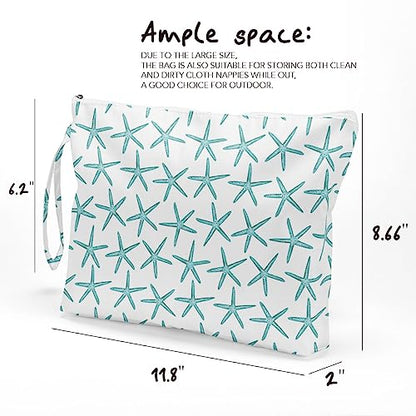 Fokongna Travel Makeup Bag - Wet Dry Bag for Swimsuit, Beach Pool Diapers, Dirty Yoga Gym Clothes - Zipper Pouch for Women, Sister, Friends - Ocean Sea Shells Beach Starfish - color: Starfish 06