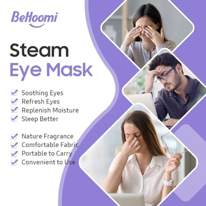 BeHoomi 20 Packs Steam Eye Mask, Heated Eye Mask Warm Compress for Eyes, Disposable Self Heating Steam Mask for Home, Sleep, Spa, Travel Essentials & Relaxation Gifts for Women (Lavender)