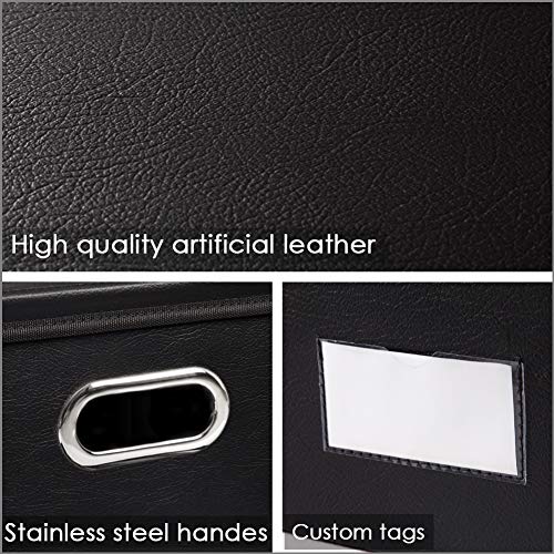 PRANDOM Large Foldable Storage Bins with Lids [3-Pack] Leather Fabric Collapsible Storage Boxes Organizer Containers Baskets Cube with Cover for Home Bedroom Closet Office Black(17.7x11.8x11.8) - color: Black, size: Large(3-Pack)