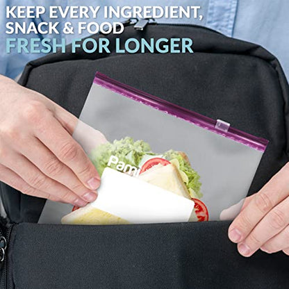 PAMI Leakproof Reusable Slider Freezer Bags with Expandable Bottom and Write-On Label, Thick Storage Bags (Gallon 40 Clear) - size: Gallon