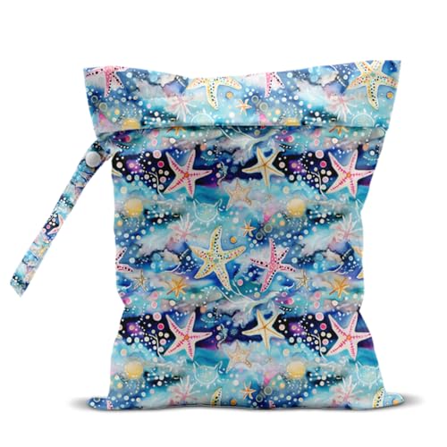 Wet Bag for Swimsuit, Beach Travel Essentials Wet Dry Bag, for Sunscreen Toiletry Dirty Clothes Yoga Gym Diaper, Friends Summer Beach Vacation Gifts. Colorful starfish coral - color: Colorful Starfish Coral