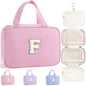 TOPEAST Gifts for Friends - Friendship Gifts for Women, Travel Toiletry Bag for Women, Hanging Toiletry Bag, Monogrammed Initial Toiletry Pouch Makeup Bag - Letter F, Pink - color: Pink, style: F