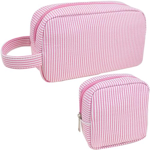 2Pcs Mini Makeup Bag, Small Makeup Pouches for Purse Cute Cosmetics Bag Pouch with Slip-in Pockets Small Travel Toiletry Bag Zipper Makeup Aesthetic Accessories Storage Bag - color: 0-Pink Set