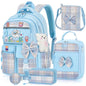 Girls Backpack with Lunch Box Set, 5pc Blue Cute Kawaii Bookbag for Teens, Aesthetic School Backpack for Elementary - color: Blue