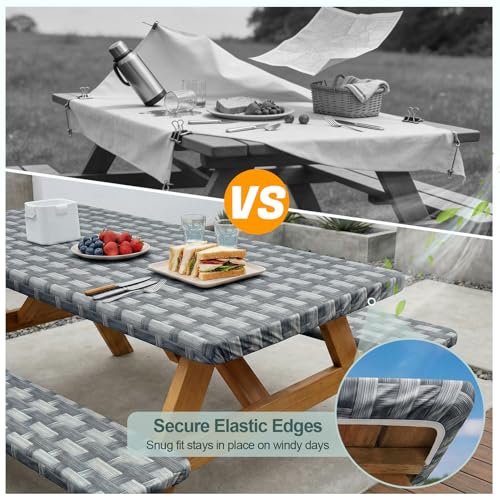 Picnic Table Cover with Bench Covers Camping Essentials Waterproof Windproof Camping Tablecloth with Drawstring Bag, Fitted Rectangle Tables and Seats, 72in, Dark Gray - color: Dark Gray, size: 72in