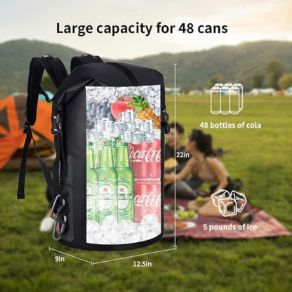 48cans Large Cooler Backpack Insulated Waterproof for Men Women Insulated Backpack Cooler Leak Proof Waterproof for 12 Hours Cooling for Camping Picnic Hiking Beach Travel Kayaking - color: Black