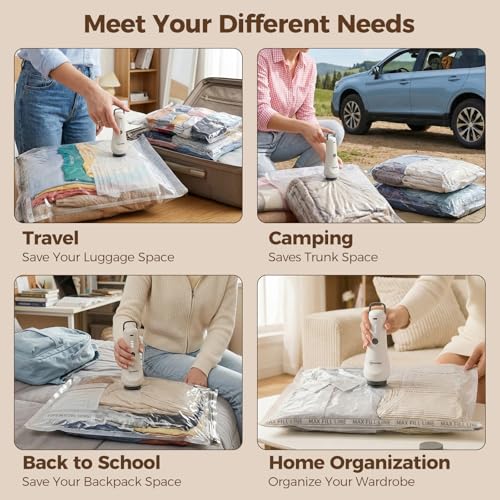 Travel Vacuum Bags for Clothes with Cordless Pump - 9 Pack Reusable Compression Packing, Save 80% Luggage for Suitcase Carry-On & Bedding (9 Combo Travel Size) - size: 9 Combo Travel Size