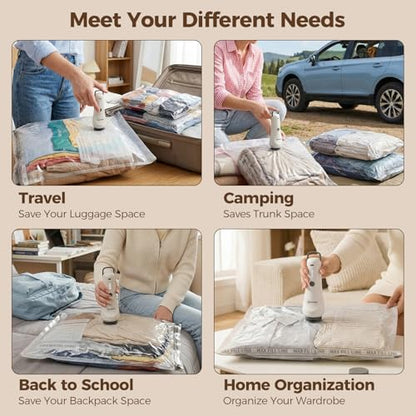Travel Vacuum Bags for Clothes with Cordless Pump - 15 Pack Reusable Compression Packing, Save 80% Luggage for Suitcase Carry-On & Bedding (15 Combo Travel Size) - size: 15 Combo Travel Size