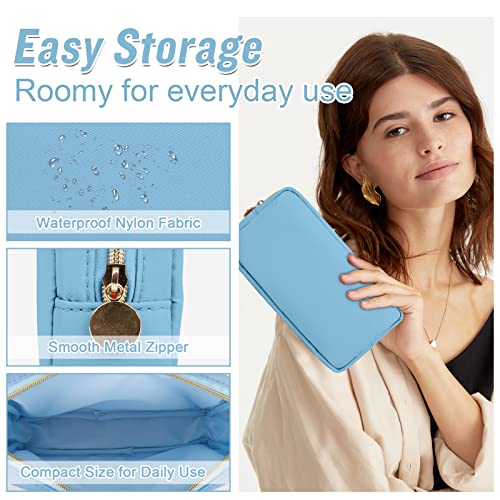 Nylon Small Makeup Bag for Purse, Cute Preppy Black Makeup Bag Cosmetic Zipper Pouch Purse, Waterproof Portable Travel Toiletry Bag Clutch Makeup Brush Bag Organizer Storage for Women Men Girls(Black) - color: Blue, size: Small