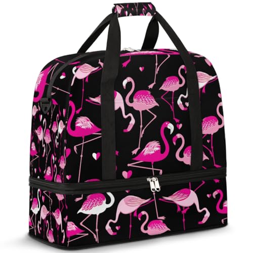 Travel Duffle Bags With Shoes Compartment for Women Men Animal Pink Flamingo Lightweigh Sports Tote Gym Bag Foldable Canvas Weekender Overnight Carry On Luggage Handle Bag - color: A05:Pink Flamingo