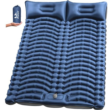 Double Sleeping Pad for Camping - Ultralight Air Mattress with Pillows, Built-in Foot Pump, Compact Inflatable 2-Person Portable Mat for Backpacking, Hiking, Tent, Car Travel, Beach，Road Trip - color: Navy Blue