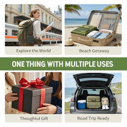 8-Piece Expandable Packing Cubes Set, Manual Zip Compression Travel Organizer with Hanging Toiletry Bag, Water Resistant Thick Fabric Clothing Storage Pouches for Carry-On & Checked Luggage (Green)
