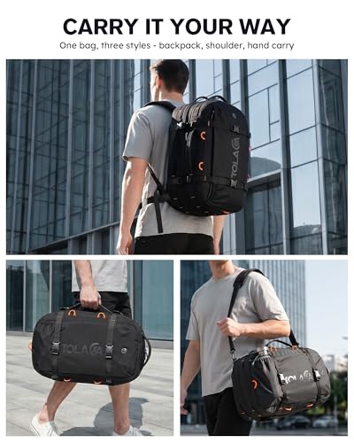 Tolaccea Travel Backpack for Men Women, 40L-50L Carry On Backpack with Wet Dry Compartment, TSA Approved Laptop Daypack Fits 15.6", Convertible Expandable Large Rucksack Duffel Bag for Work Travel - color: Black