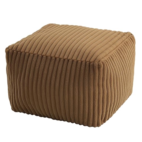 MeMoreCool Square Stuffed Pouf Ottoman Foot Rest, Stripe Furry Floor Pouf Foot Stool with Foam Chunk Filling, Soft Fluffy Stuffed Ottoman Footrest for Living Room, Faux Fur Coffee - color: Ribbed Coffee