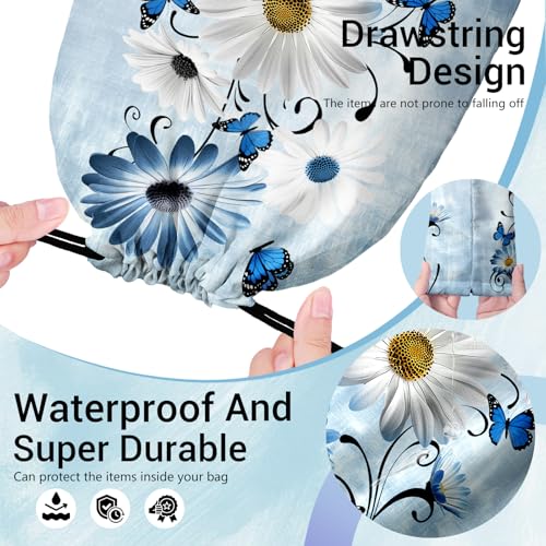 Daisy Flowers Gymnastics Grip Bag Blue Rustic Adjustable Small Gym Grip Bag for Men Women - color: Daisy Flowers-blue, size: 12"(H)*9.25"(W)