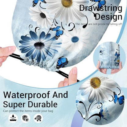 Daisy Flowers Gymnastics Grip Bag Blue Rustic Adjustable Small Gym Grip Bag for Men Women - color: Daisy Flowers-blue, size: 12"(H)*9.25"(W)