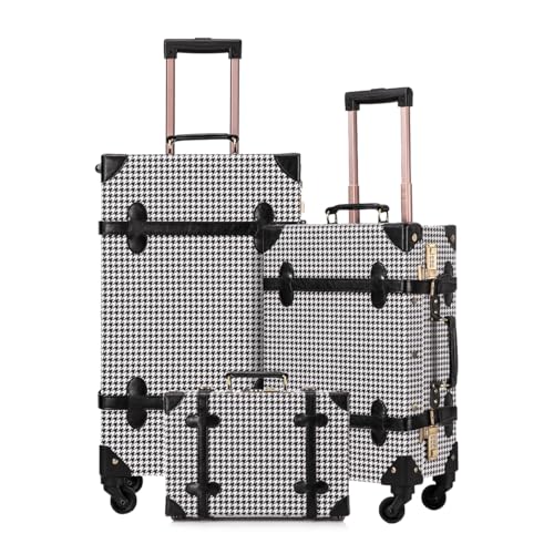 UNIWALKER Vintage Luggage Set of 3, Retro Spinner Trunk with Combo Lock for Women, Cute Designer Travel Suitcase Set with Train Case (26"+20"+12", grid) - color: grid, size: 26in+20in+12in