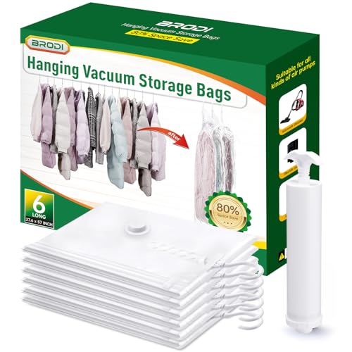 Hanging Vacuum Storage Bags For Clothes With Hand Pump,Coat Storage Bag Hanging,Vacuum Bags For Clothes,Space Saver Vacuum Storage Bags,Garment, Clothing, Dress, Suit, Long Coat, Jacket(Long 6 Pack） - size: 6 Long