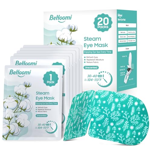 BeHoomi 20 Packs Steam Eye Mask, Heated Eye Mask Warm Compress for Eyes, Disposable Self Heating Steam Mask for Home, Sleep, Spa, Travel Essentials & Relaxation Gifts for Women (Unscented)