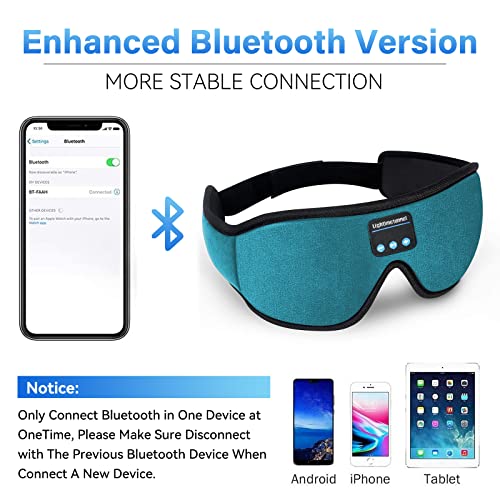 Sleep Headphones, 3D Bluetooth Sleep Mask, Washable Sleeping Headphones with Ultra Thin Stereo Speakers Microphone Hands Free for Insomnia Travel - color: Cyan