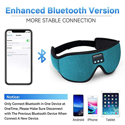 Sleep Headphones, 3D Bluetooth Sleep Mask, Washable Sleeping Headphones with Ultra Thin Stereo Speakers Microphone Hands Free for Insomnia Travel - color: Cyan