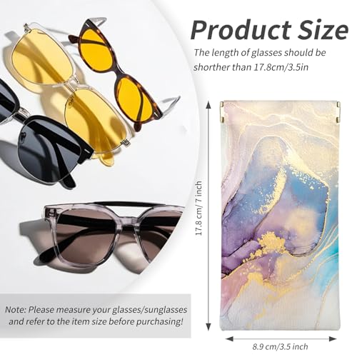 Glasses Case Soft, Eyeglass Cases for Women Portable Squeeze Top PU Leather 2 Pack Glasses Pouch with Cleaning Cloth - color: 2pcs Pink Blue Marble+blue Purple Marble