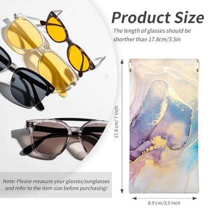 Glasses Case Soft, Eyeglass Cases for Women Portable Squeeze Top PU Leather 2 Pack Glasses Pouch with Cleaning Cloth - color: 2pcs Pink Blue Marble+blue Purple Marble