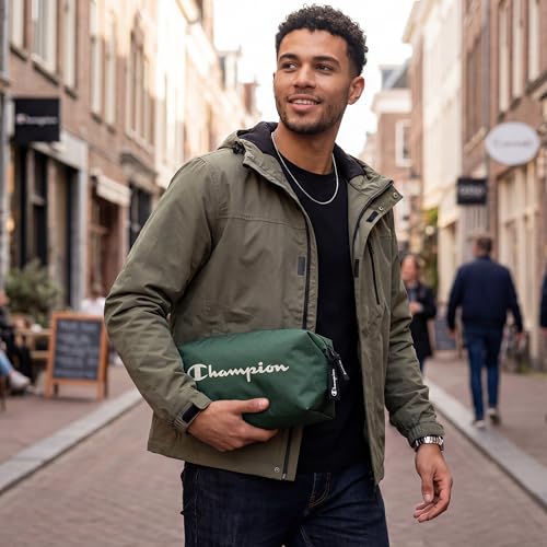 Champion - Hanging Toiletry Bag - Travel Sized Polyester Bag — Water-Resistant, Cosmetics Organizer Bag with Two Compliant Bottles - Lightweight Portable Zipped Bag for Unisex – Green- 10"x3.9"x3.9" - style: Green
