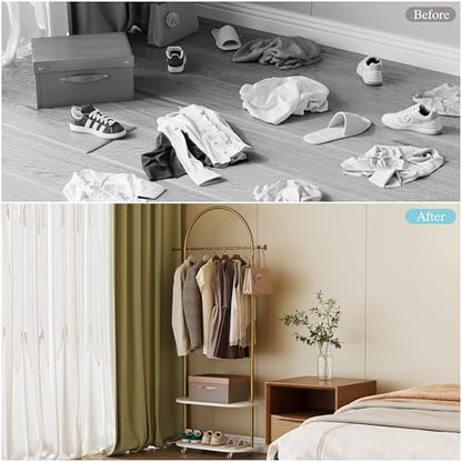Gold Clothing Rack,Freestanding Coat Rack with Faux Marble shevles,Modem Arch Gold Garment Rack with shoes rack for Small Spaces,Bedroom, Entryway