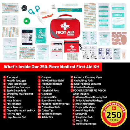 Protect Life Survival First Aid Kit for Home/Business, Camping Survival Kits | Mini Travel First Aid Kit | Camping Equipment | Small Kits for Car | Outdoor Emergency Survivals Pack - 250pcs - size: 250 Pieces Kit (Home)