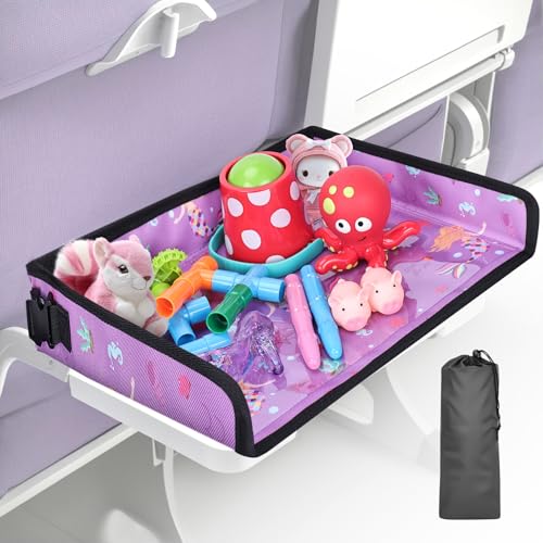 Kids Tray Table Cover, Airplane Tray Cover with Pockets, Airplane Travel Essentials for Kids, Portable Airplane Must Haves for Toddler on Plane or Train and Flying Supplies (Purple) - color: Purple