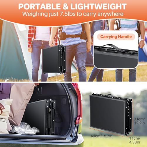 FUNYKICH 3ft Camping Folding Table with 3 Height(35.4'' Lx15.7'' W), Max Height 29.4'' Portable Small Outdoor Tables, Lightweight Beach Table with Carry Handle for Camping, Backyard, Picnic, Handcraft - size: 35.4''x15.7''x29.4''(Black)