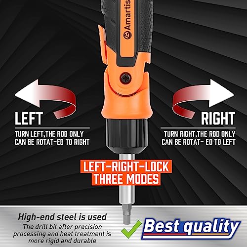 Amartisan 12-in-1 Multi Bit Screwdriver, Ratchet Screwdriver, 60-Degree Adjust Precision Screw Driver, Slotted/Philips/Torx/Square/Hex - color: Orange, size: 12-in-1 Multi-bit Screwdriver Set