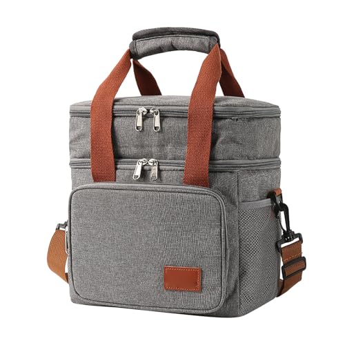 Yosoo Health Gear Insulated Lunch Bag 3 Layer Insulation Oxford Cloth Leakproof Cooler Bag with Adjustable Shoulder Strap, for Camping Travel Beach Picnic Work (grey)