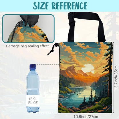 Car Garbage Bag Mountain Lake and Sunrise Drawstring Car Trash Bag Hanging for Back Seat with Adjustable Buckle Canvas Vehicle Trash Can Easy-to-Install - color: Mountain Lake and Sunrise