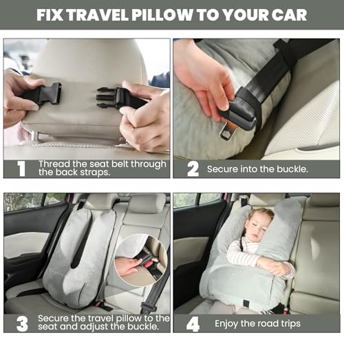 Travel Pillow, Car Pillow for Kids & Adults, Kid Travel Sleeping Pillows for Neck & Body Support, Car Travel Essentials Pillow on Road Trips, Gray - color: Gray