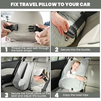 Travel Pillow, Car Pillow for Kids & Adults, Kid Travel Sleeping Pillows for Neck & Body Support, Car Travel Essentials Pillow on Road Trips, Gray - color: Gray