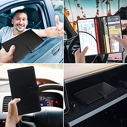 RSAquar Car Registration and Insurance Holder, Leather Car Glove Box Organizer, Cool Car Accessories for ID, Driver's License Cards & Essential Document, Men&Women, Black - color: Black