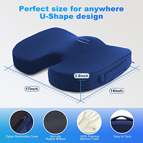 WAOAW Car Seat Cushion, Coccyx Cushion, Tailbone Pain Relief Cushion, Memory Foam Chair Pad for Back, Coccyx, Tailbone Pain Relief - color: Blue