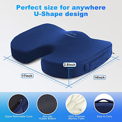 WAOAW Car Seat Cushion, Coccyx Cushion, Tailbone Pain Relief Cushion, Memory Foam Chair Pad for Back, Coccyx, Tailbone Pain Relief - color: Blue
