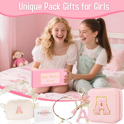 Funny Pack for Grandkids Teen Girls Gift, Birthday Gifts for 4 5 6 7 8 9 10 11 12 13 Year Old Girls, Initial Fanny Pack, Teen Girl Gift Trendy Stuff Crossbody Bag Set for Teens, Back To School, S - style: S