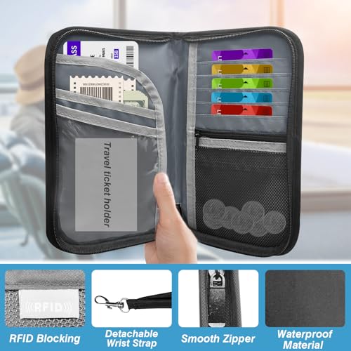 Travel Document Organizer&Passport Wallet - RFID Blocking, Lightweight & Waterproof Large Capacity Travel Passport Holder Women & Men for Travel Essentials