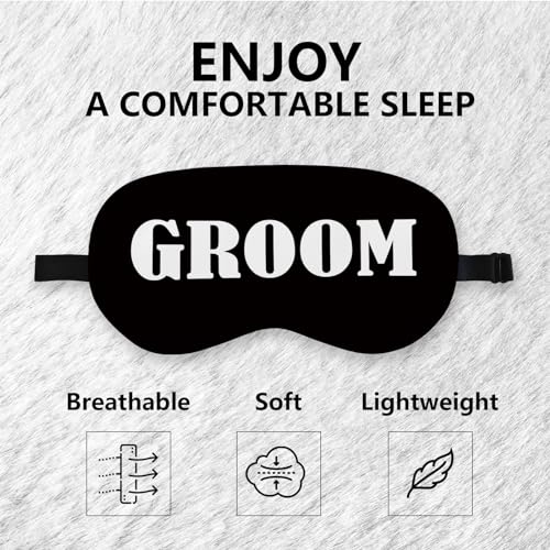 Groom Silk Eye Mask for Sleeping, Groom Black Eye Mask,Bachelorette Gifts Blindfold Adjustable Strap Night Sleep Mask for Bride Groom, Engagement Wedding Gifts Sleeping Mask Eye Cover - color: Black Groom