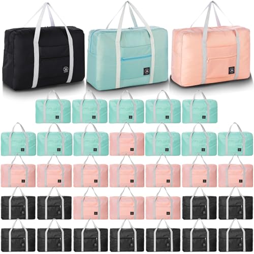 Travel Bag 36 Packes Carry on Luggage Foldable Duffel Bag Sports Gym Bag Weekender Overnight Bag Water Resistant Nylon Travel Duffel for Men Women - color: 12Black 12Pink 12Green